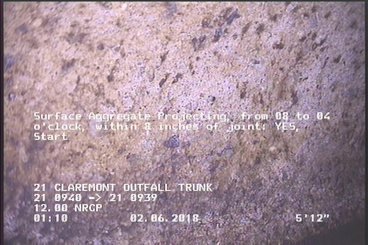 Surface Aggregate Projecting, from 08 to 04 o'clock, within 8 inches of joint: YES, Start