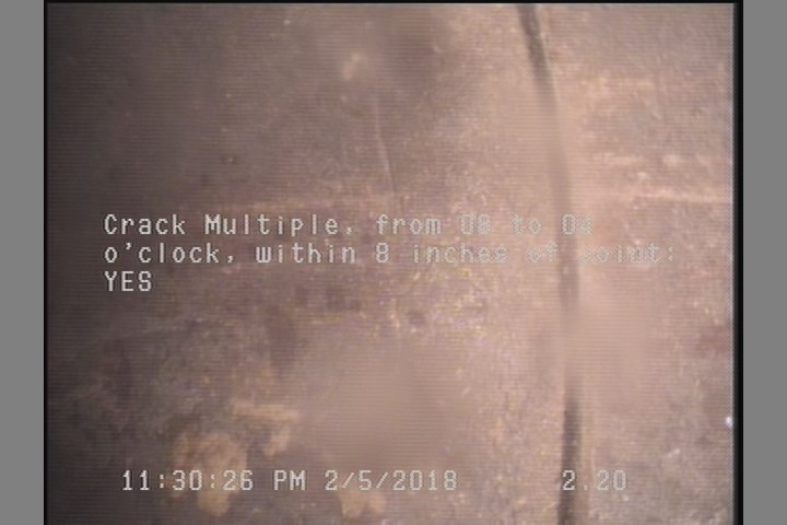 Crack Multiple, from 08 to 04 o'clock, within 8 inches of joint: YES