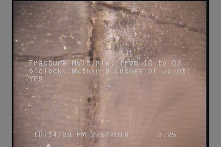 Fracture Multiple, from 12 to 03 o'clock, within 8 inches of joint: YES