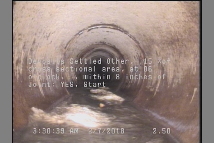 Deposits Settled Other, 15 %of cross sectional area, at 06 o'clock, , within 8 inches of joint: YES, Start