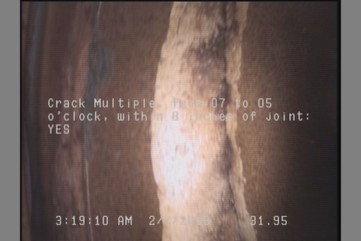 Crack Multiple, from 07 to 05 o'clock, within 8 inches of joint: YES