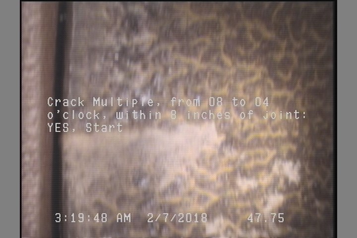 Crack Multiple, from 08 to 04 o'clock, within 8 inches of joint: YES, Start