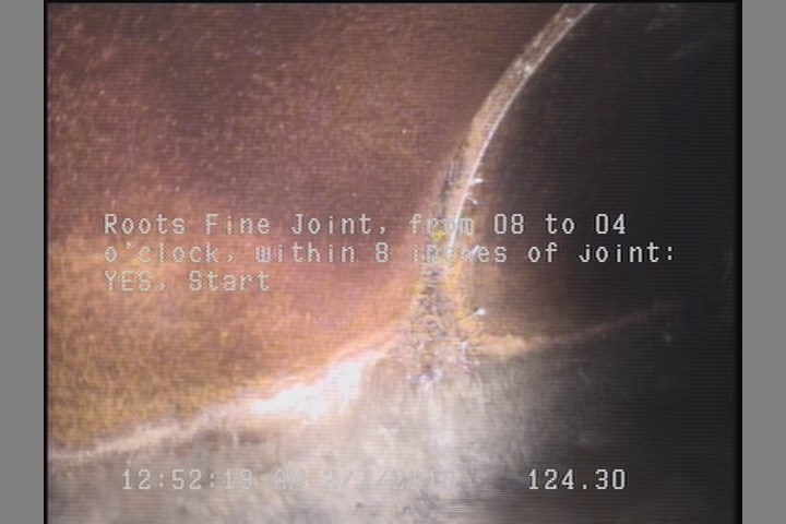 Roots Fine Joint, from 08 to 04 o'clock, within 8 inches of joint: YES, Start