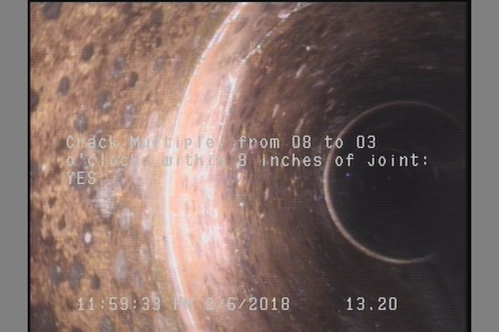 Crack Multiple, from 08 to 03 o'clock, within 8 inches of joint: YES