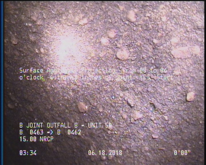 Surface Aggregate Projecting, from 08 to 04 o'clock, within 8 inches of joint: YES, Start