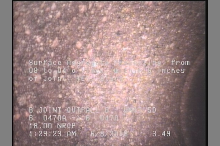 Surface Aggregate Projecting, from 08 to 04 o'clock, within 8 inches of joint: YES, Start