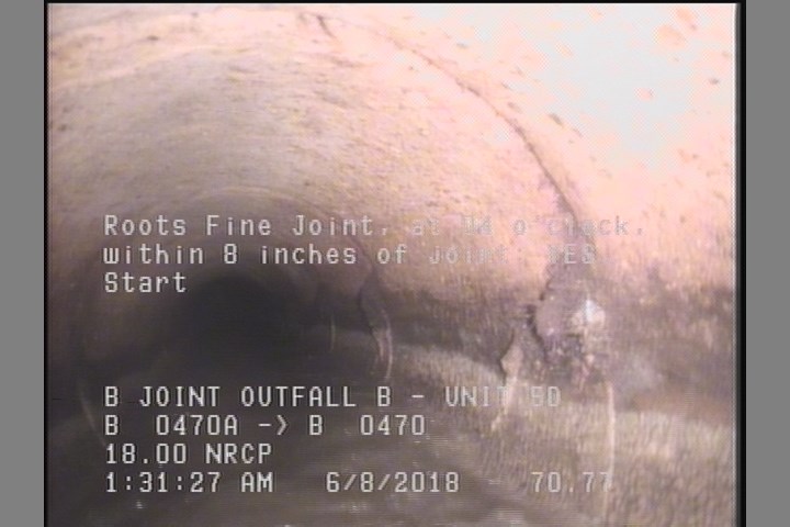 Roots Fine Joint, at 04 o'clock, within 8 inches of joint: YES, Start