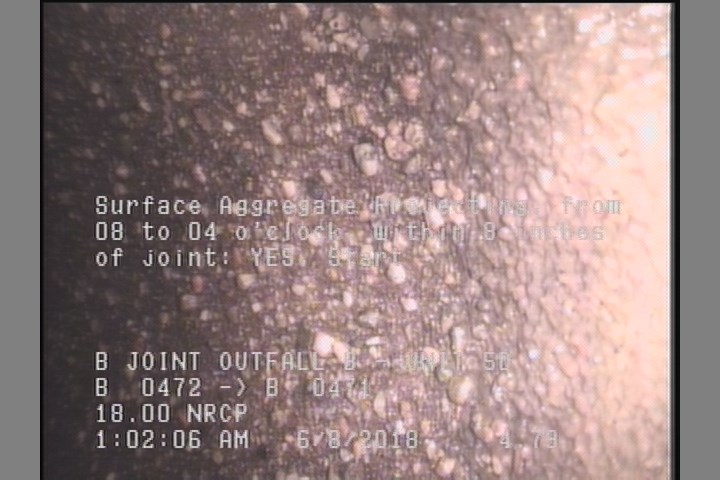 Surface Aggregate Projecting, from 08 to 04 o'clock, within 8 inches of joint: YES, Start
