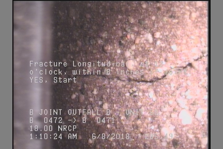 Fracture Longitudinal, at 12 o'clock, within 8 inches of joint: YES, Start