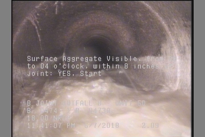 Surface Aggregate Visible, from 08 to 04 o'clock, within 8 inches of joint: YES, Start