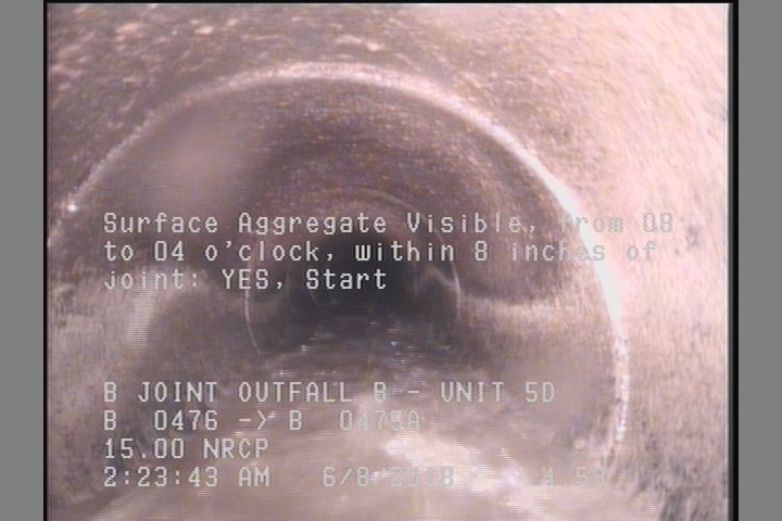 Surface Aggregate Visible, from 08 to 04 o'clock, within 8 inches of joint: YES, Start