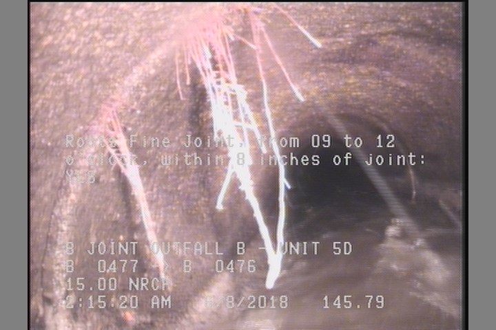 Roots Fine Joint, from 09 to 12 o'clock, within 8 inches of joint: YES