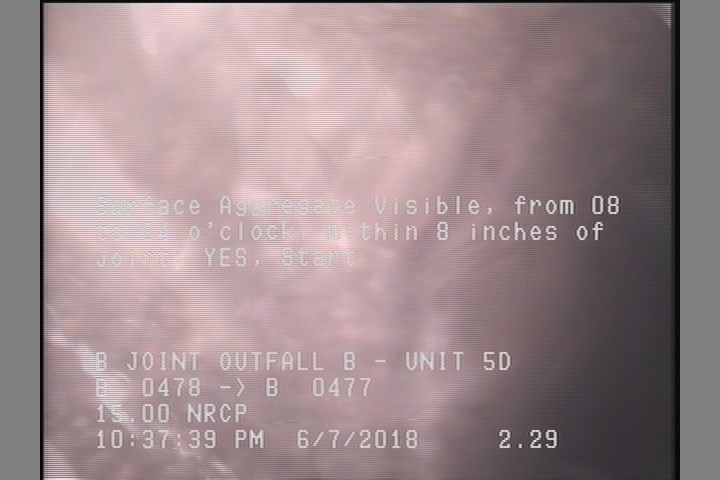 Surface Aggregate Visible, from 08 to 04 o'clock, within 8 inches of joint: YES, Start