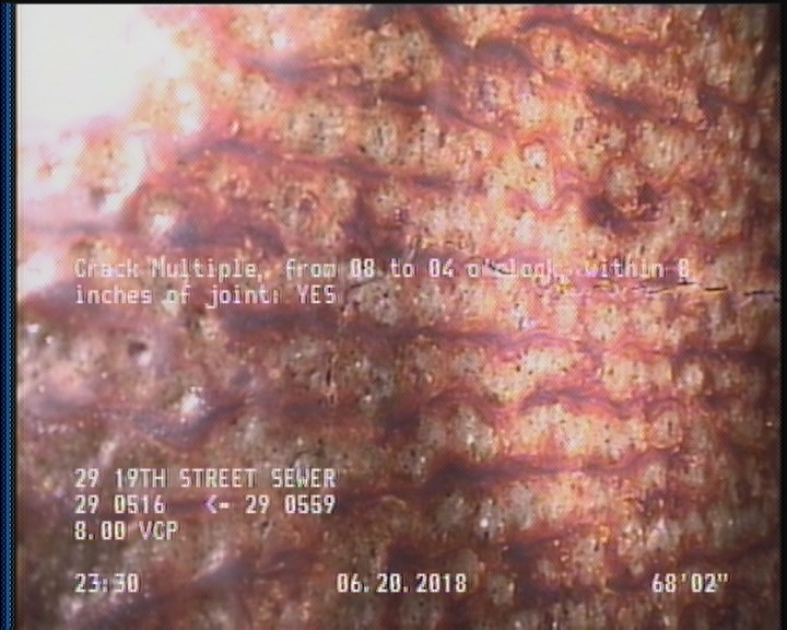 Crack Multiple, from 08 to 04 o'clock, within 8 inches of joint: YES
