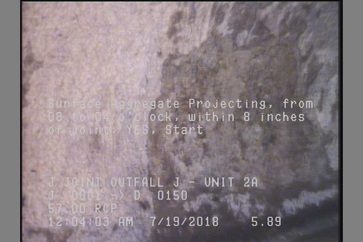 Surface Aggregate Projecting, from 08 to 04 o'clock, within 8 inches of joint: YES, Start