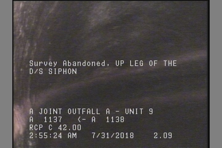 Survey Abandoned - UP LEG OF THE D/S SIPHON