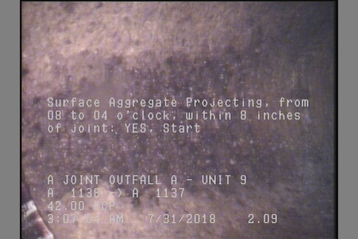 Surface Aggregate Projecting, from 08 to 04 o'clock, within 8 inches of joint: YES, Start