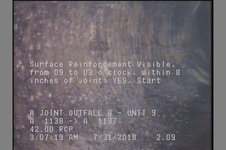 Surface Reinforcement Visible, from 09 to 03 o'clock, within 8 inches of joint: YES, Start