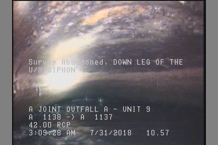 Survey Abandoned - DOWN LEG OF THE U/S SIPHON