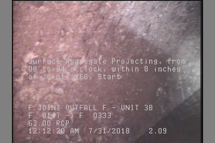 Surface Aggregate Projecting, from 08 to 04 o'clock, within 8 inches of joint: YES, Start