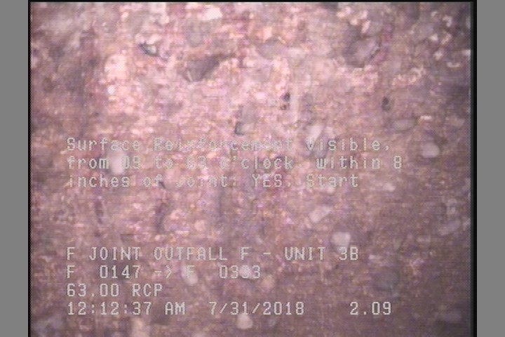 Surface Reinforcement Visible, from 09 to 03 o'clock, within 8 inches of joint: YES, Start