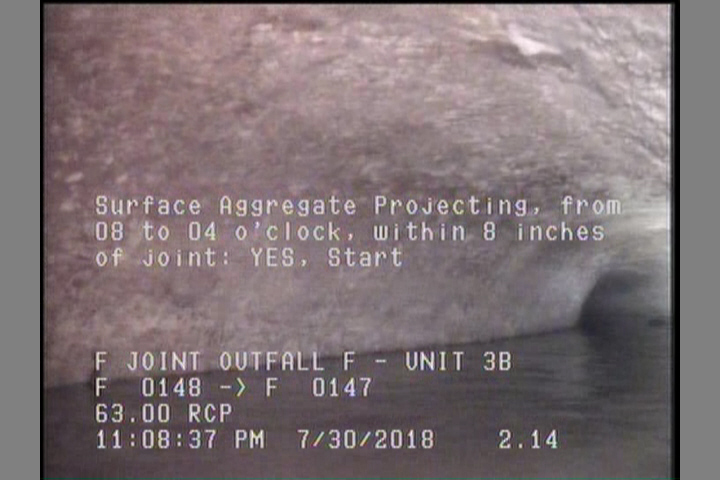 Surface Aggregate Projecting, from 08 to 04 o'clock, within 8 inches of joint: YES, Start