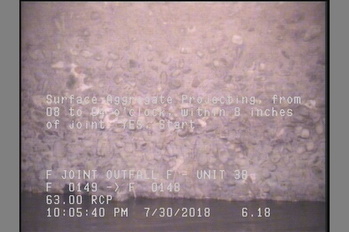 Surface Aggregate Projecting, from 08 to 04 o'clock, within 8 inches of joint: YES, Start