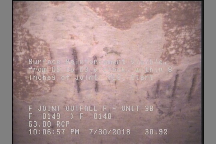 Surface Reinforcement Visible, from 09 to 03 o'clock, within 8 inches of joint: YES, Start