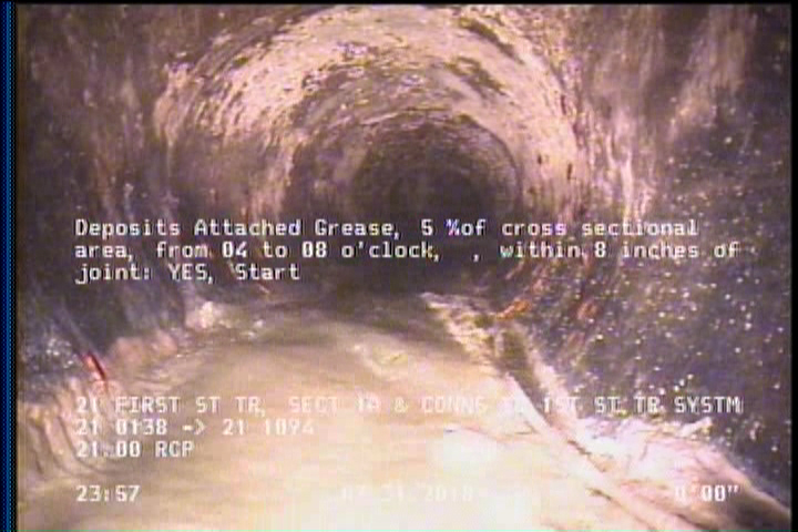 Deposits Attached Grease, 5 %of cross sectional area, from 04 to 08 o'clock, , within 8 inches of joint: YES, Start