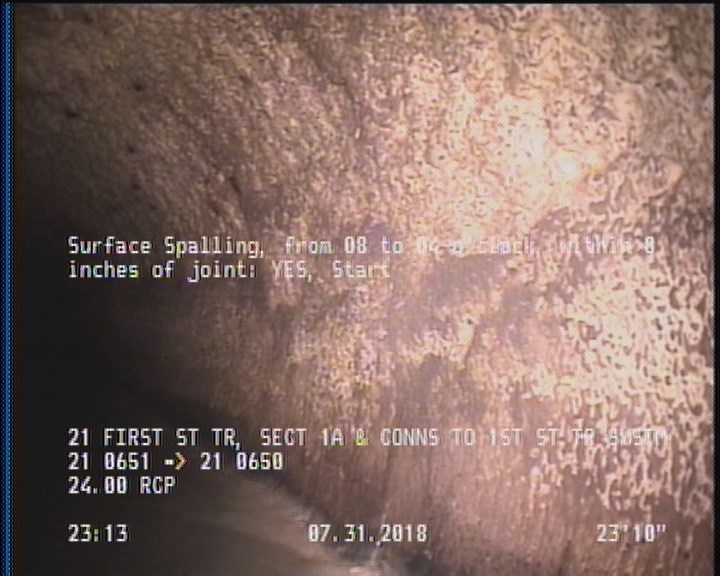 Surface Spalling, from 08 to 04 o'clock, within 8 inches of joint: YES, Start