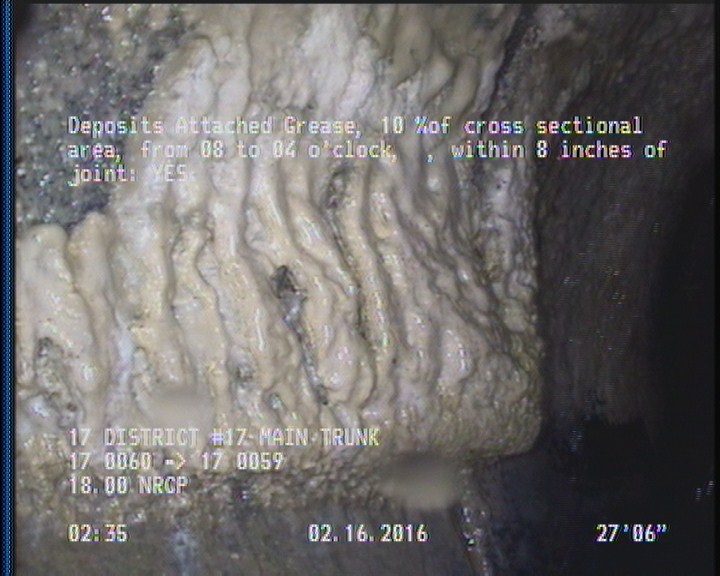 Deposits Attached Grease, 10 %of cross sectional area, from 08 to 04 o'clock, , within 8 inches of joint: YES