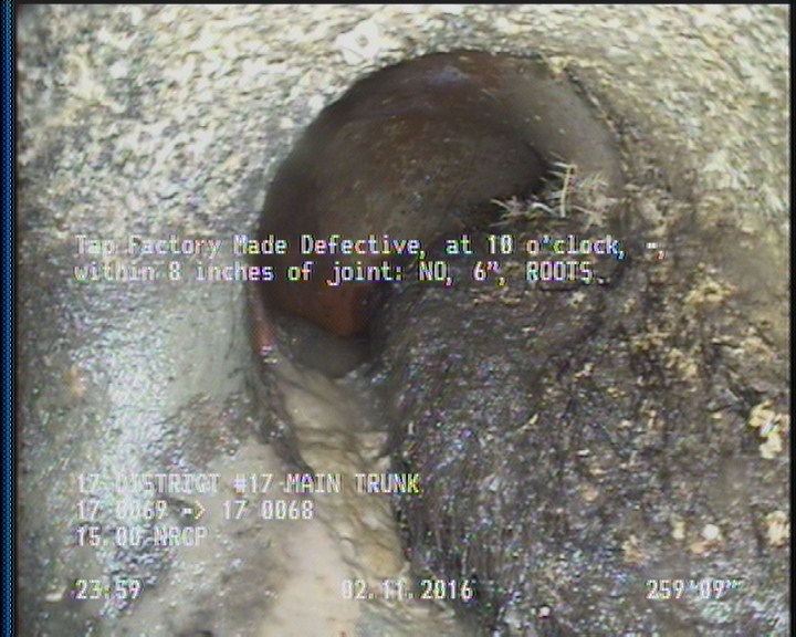 Tap Factory Made Defective, at 10 o'clock, -, within 8 inches of joint: NO, 6" - ROOTS