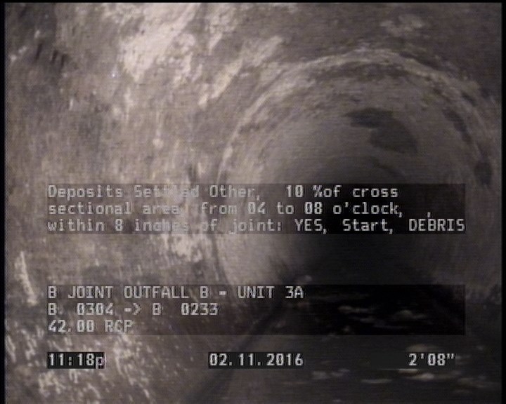 Deposits Settled Other, 10 %of cross sectional area, from 04 to 08 o'clock, , within 8 inches of joint: YES, Start - DEBRIS