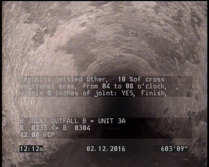 Deposits Settled Other, 10 %of cross sectional area, from 04 to 08 o'clock, , within 8 inches of joint: YES, Finish - DEBRIS