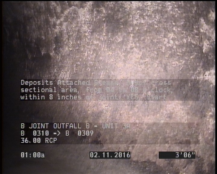 Deposits Attached Grease, 5 %of cross sectional area, from 04 to 08 o'clock, , within 8 inches of joint: YES, Start