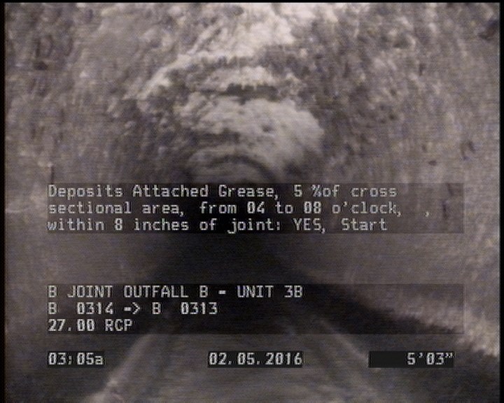 Deposits Attached Grease, 5 %of cross sectional area, from 04 to 08 o'clock, , within 8 inches of joint: YES, Start