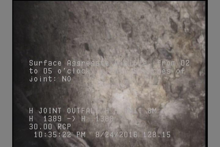 Surface Aggregate Visible, from 02 to 05 o'clock, within 8 inches of joint: NO