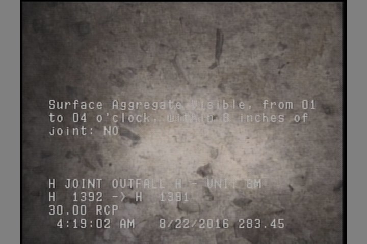 Surface Aggregate Visible, from 01 to 04 o'clock, within 8 inches of joint: NO