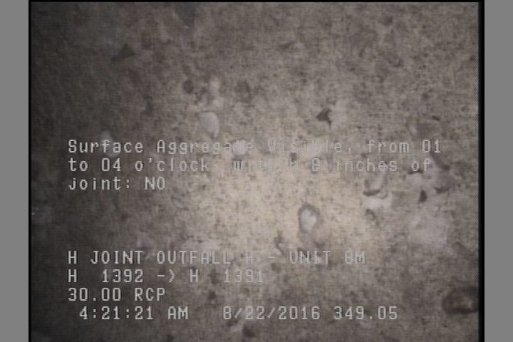 Surface Aggregate Visible, from 01 to 04 o'clock, within 8 inches of joint: NO