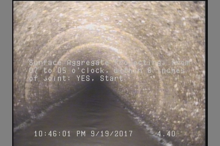 Surface Aggregate Projecting, from 07 to 05 o'clock, within 8 inches of joint: YES, Start