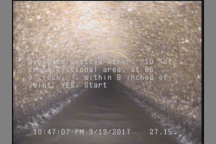 Deposits Settled Other, 10 %of cross sectional area, at 06 o'clock, , within 8 inches of joint: YES, Start