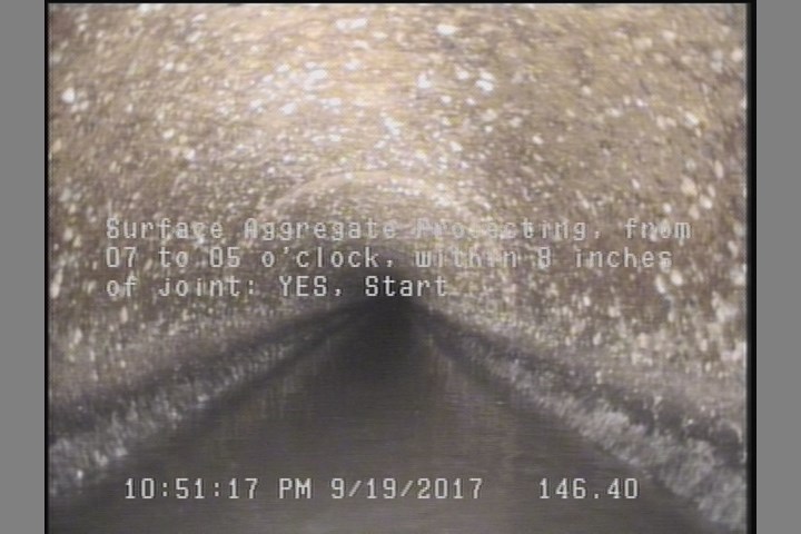 Surface Aggregate Projecting, from 07 to 05 o'clock, within 8 inches of joint: YES, Start