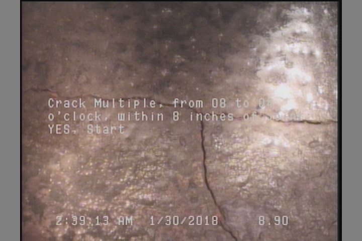 Crack Multiple, from 08 to 04 o'clock, within 8 inches of joint: YES, Start