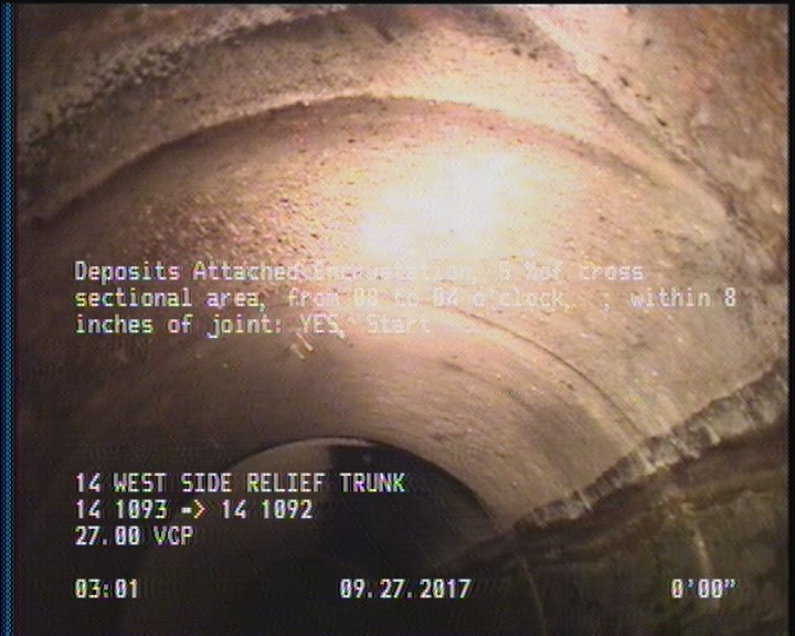 Deposits Attached Encrustation, 5 %of cross sectional area, from 08 to 04 o'clock, , within 8 inches of joint: YES, Start