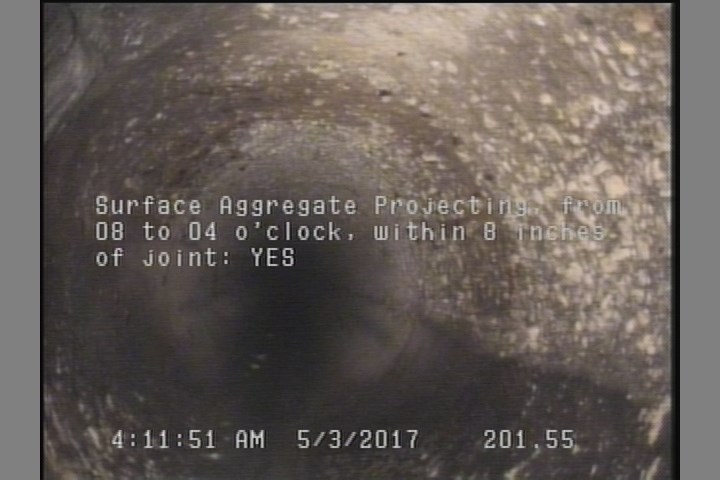 Surface Aggregate Projecting, from 08 to 04 o'clock, within 8 inches of joint: YES