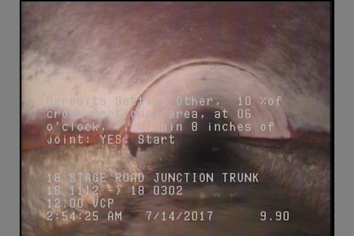 Deposits Settled Other, 10 %of cross sectional area, at 06 o'clock, , within 8 inches of joint: YES, Start