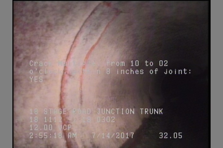 Crack Multiple, from 10 to 02 o'clock, within 8 inches of joint: YES