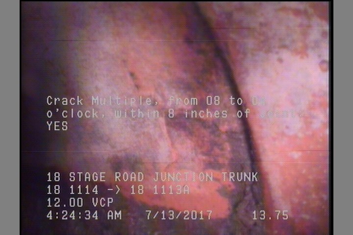Crack Multiple, from 08 to 04 o'clock, within 8 inches of joint: YES