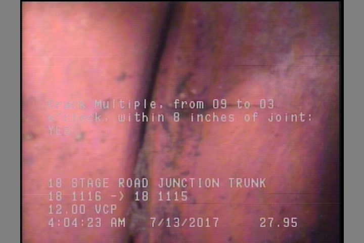 Crack Multiple, from 09 to 03 o'clock, within 8 inches of joint: YES