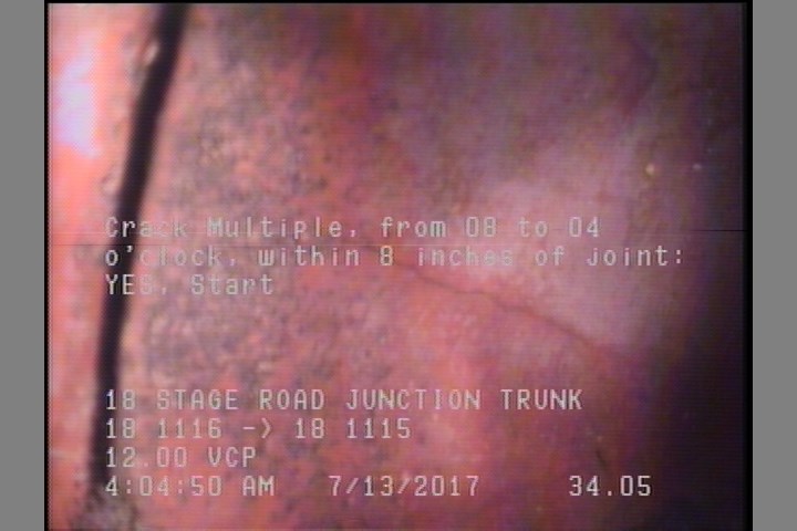 Crack Multiple, from 08 to 04 o'clock, within 8 inches of joint: YES, Start